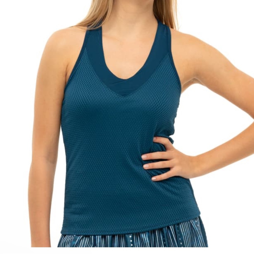 Lucky in Love small blue racerback tank. Tennis, pickleball. EUC